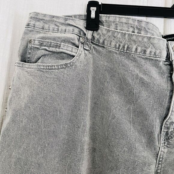 Ashley Stewart Gray & black Patchwork Rhinestone Studded Stretchy Jeans Plus 34 - Picture 2 of 9